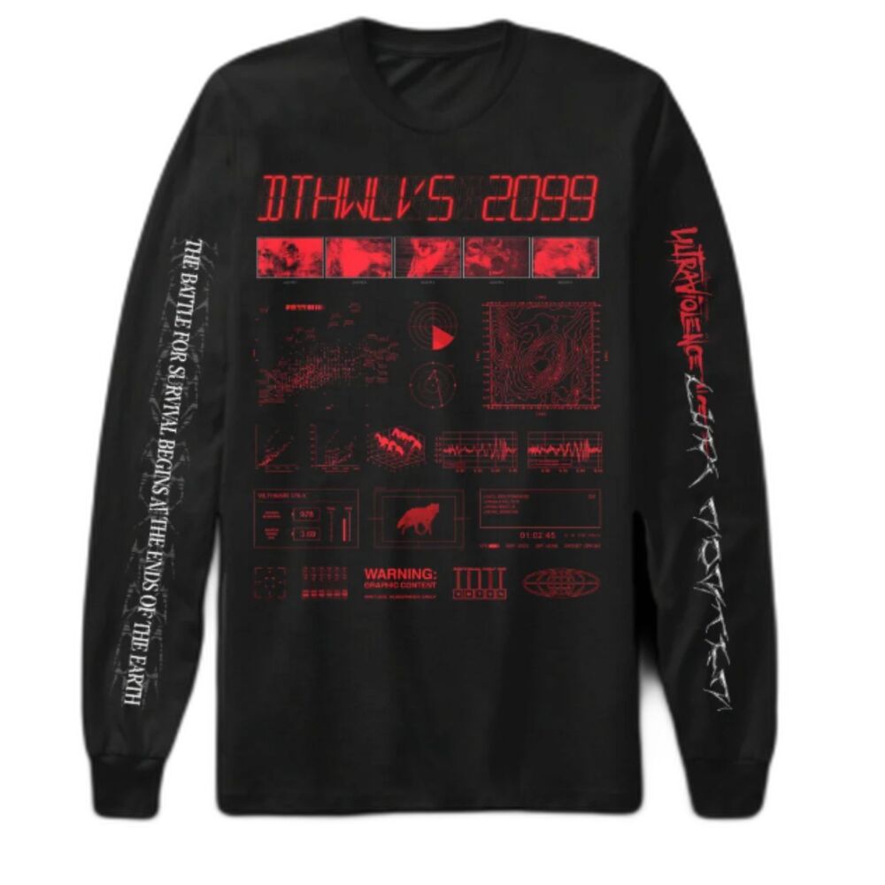 Deathwolves 2099 DTHWLVS Long Sleeve Black & Red T-Shirt XL